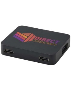 Hub USB a 4 porte con uscita USB-A e Tipo-C e doppio ingresso in plastica riciclata Gaia