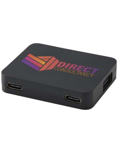 Hub USB a 4 porte con uscita USB-A e Tipo-C e doppio ingresso in plastica riciclata Gaia