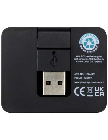 Hub USB a 4 porte con uscita USB-A e Tipo-C e doppio ingresso in plastica riciclata Gaia