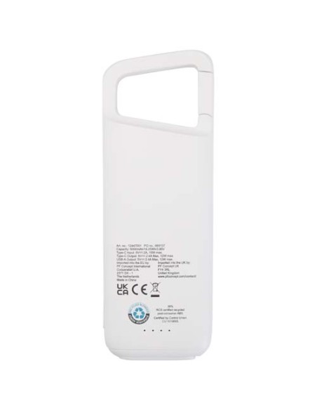 Power bank impermeabile in plastica riciclata da 5.000 mAh e 12 W con moschettone Alkes