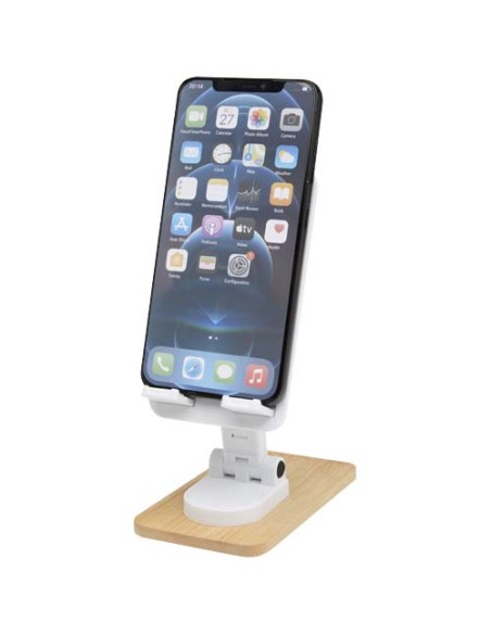 Supporto per telefono da tavolo pieghevole in plastica riciclata con dettagli in bambù Alfirk Supporto per telefono da tavolo pieghevole in plastica riciclata con dettagli in bambù Alfirk