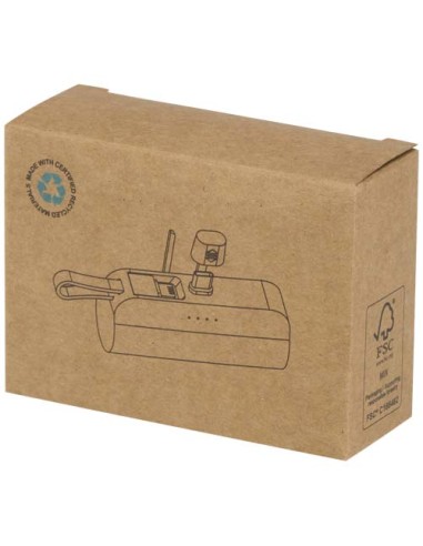 Power bank Tipo-C da 5.000 mAh e 10 W in plastica riciclata con supporto ribaltabile integrato e cavo 2 in 1 Alnair