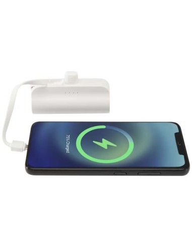 Power bank Tipo-C da 5.000 mAh e 10 W in plastica riciclata con supporto ribaltabile integrato e cavo 2 in 1 Alnair