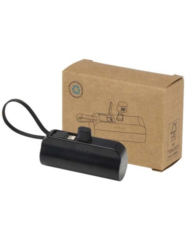 Power bank Tipo-C da 5.000 mAh e 10 W in plastica riciclata con supporto ribaltabile integrato e cavo 2 in 1 Alnair