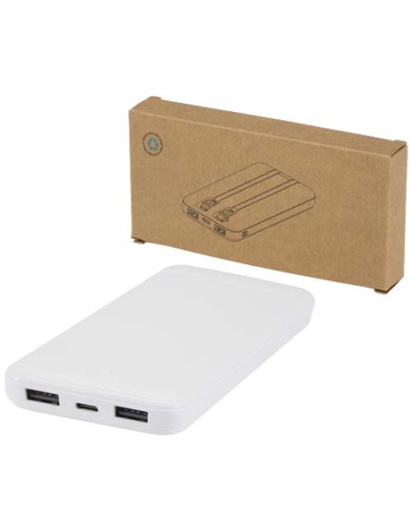 Power bank da 10.000 mAh e 10 W in plastica riciclata con 2 cavi integrati Adhil