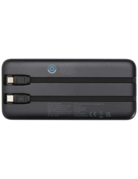Power bank da 10.000 mAh e 10 W in plastica riciclata con 2 cavi integrati Adhil