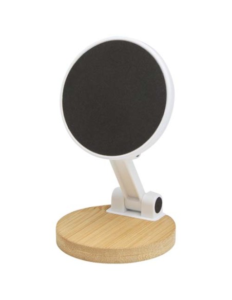 Supporto magnetico per telefono pieghevole in plastica riciclata con dettagli in bambù Alcor Supporto magnetico per telefono pieghevole in plastica riciclata con dettagli in bambù Alcor