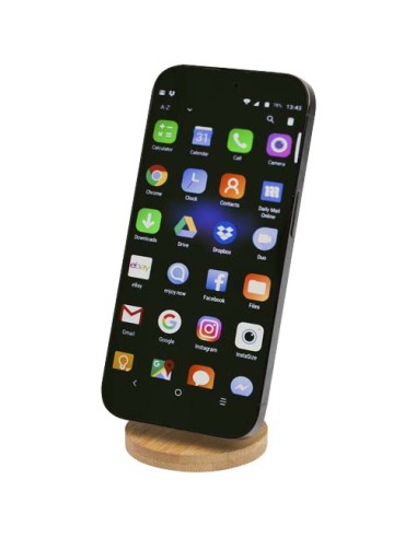 Supporto magnetico per telefono pieghevole in plastica riciclata con dettagli in bambù Alcor