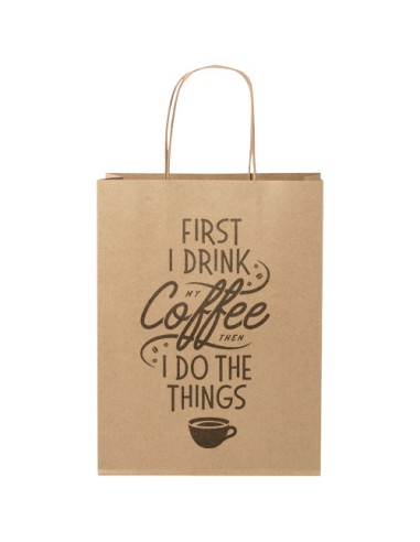 Shopper in carta kraft da 120g/m2 con manici intrecciati - 24 x 9 x 32 cm