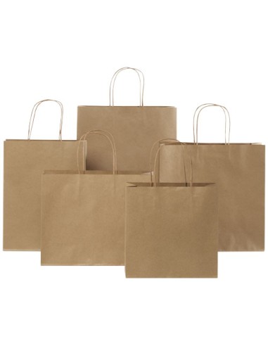 Shopper in carta kraft da 120g/m2 con manici intrecciati - 24 x 9 x 32 cm