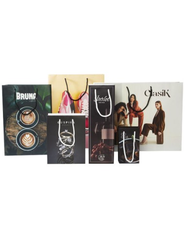 Sacchetto in carta integra da 170 g/m2 realizzato a mano con manici in cordino di plastica - 18 x 9 x 23 cm