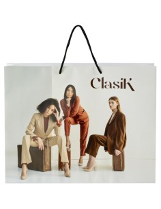 Sacchetto in carta integra da 170 g/m2 realizzato a mano con manici in cordino di plastica - 45 x 10 x 35 cm