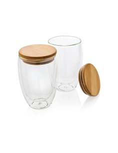 Set 2 bicchieri in vetro borosilicato con tappo in bambù