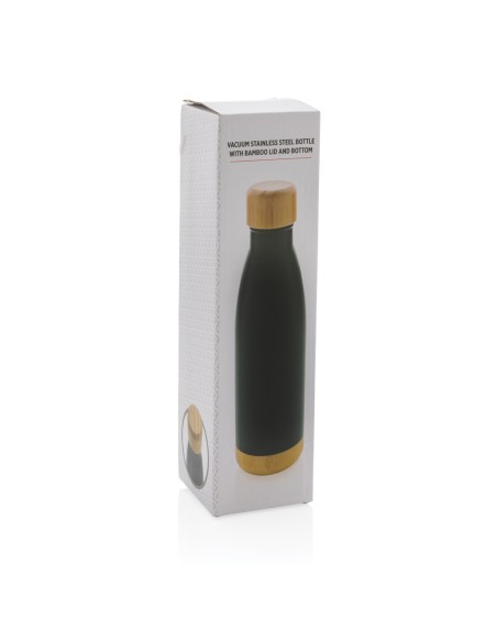 Bottiglia termica in acciaio con tappo e fondo in bambù
