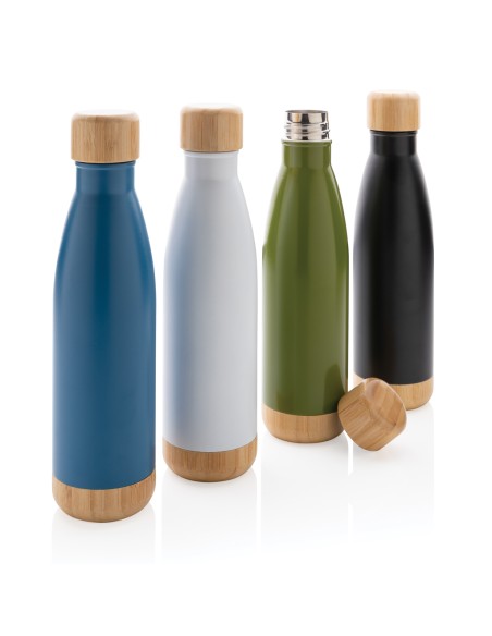Bottiglia termica in acciaio con tappo e fondo in bambù