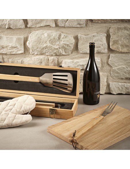Set Barbecue Turner in Bambù. Con  Pinza, Forchetta e Spatola