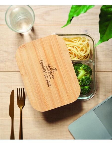 Porta pranzo in vetro e bamboo