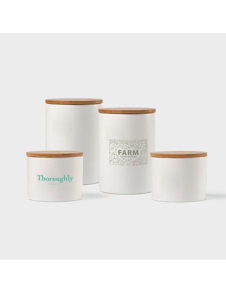 Contenitore Munch 500 Ceramica 525ml. Coperchio in bambù