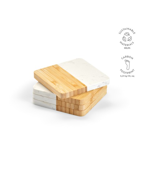 Sottobicchieri Kahlo Marmo e Bambù. Set da 4