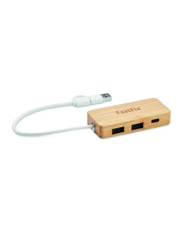 Hub USB a 3 porte in bamboo