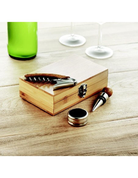 Set vino con scatola in bambu