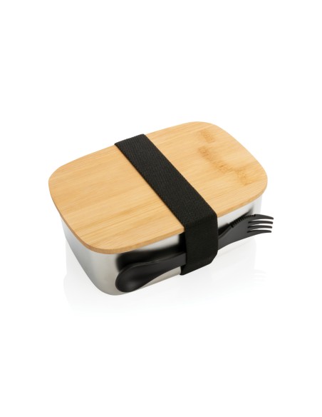 Portapranzo in acciaio con tappo in bambù e spork
