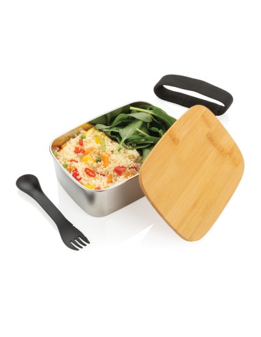 Portapranzo in acciaio con tappo in bambù e spork