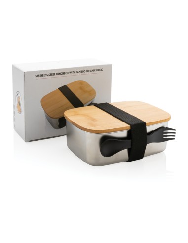 Portapranzo in acciaio con tappo in bambù e spork
