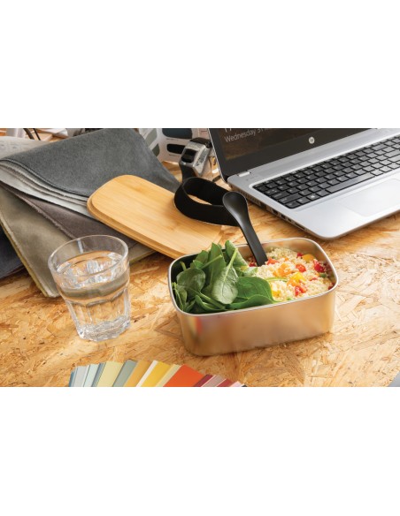 Portapranzo in acciaio con tappo in bambù e spork