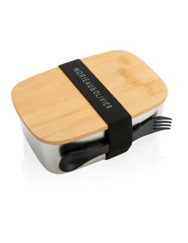 Portapranzo in acciaio con tappo in bambù e spork