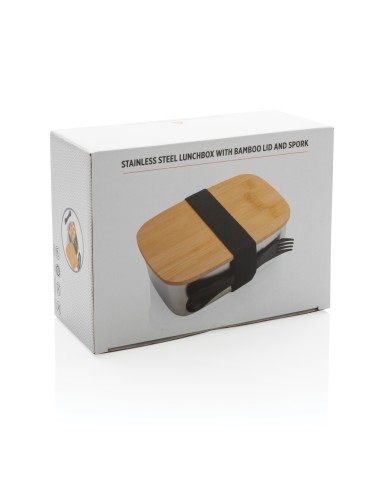Portapranzo in acciaio con tappo in bambù e spork