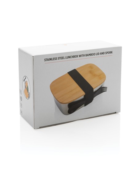 Portapranzo in acciaio con tappo in bambù e spork