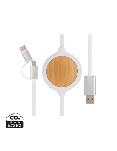 Cavo 3 in 1 con caricatore wireless in bambù da 5W