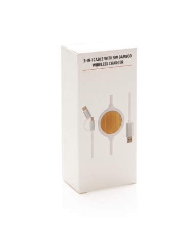 Cavo 3 in 1 con caricatore wireless in bambù da 5W