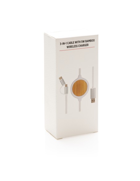 Cavo 3 in 1 con caricatore wireless in bambù da 5W