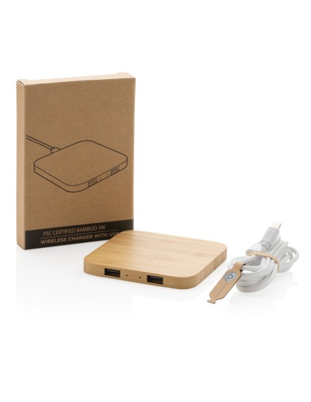 Caricatore wireless 5W in bambù con USB
