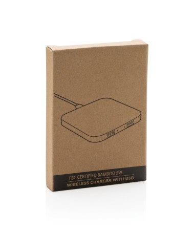 Caricatore wireless 5W in bambù con USB