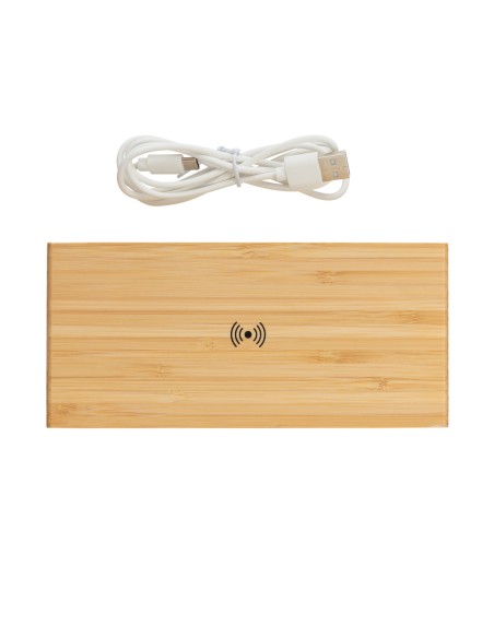Orologio sveglia in bambù con caricatore wireless 5W