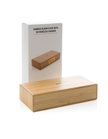 Orologio sveglia in bambù con caricatore wireless 5W