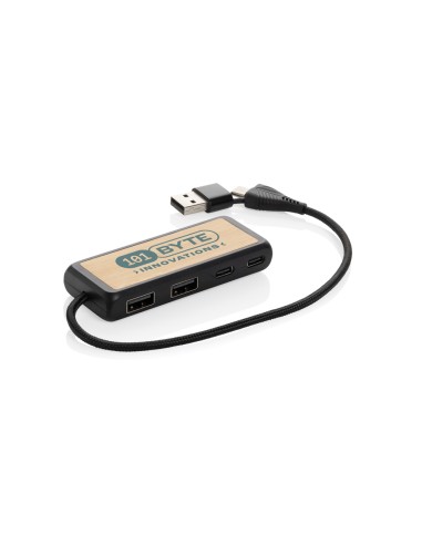 Hub USB doppio input Link in plastica e bambù riciclati