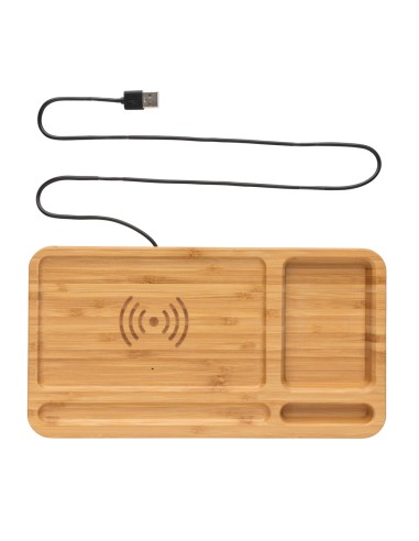 Organizer da scrivania in bambù con caricatore wireless 5W