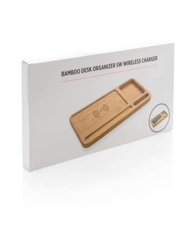 Organizer da scrivania in bambù con caricatore wireless 5W