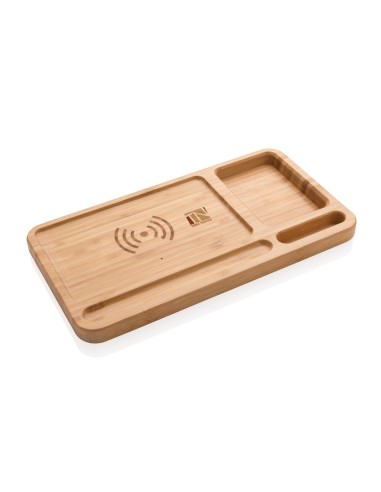 Organizer da scrivania in bambù con caricatore wireless 5W