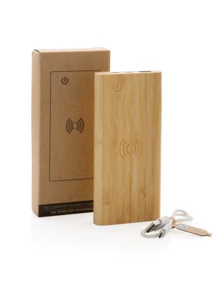 Powerbank wireless 8000 mAh 5W in bambù