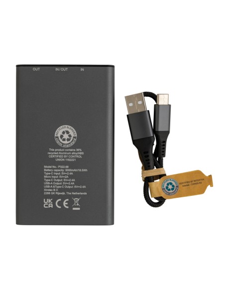 Powerbank Terra da 5000 mAh in alluminio riciclato