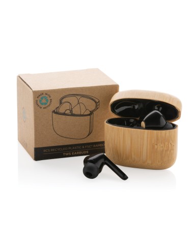 Auricolari TWS in plastica riciclata RCS e bambù