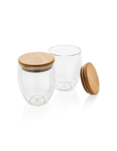 Set 2 bicchieri in vetro borosilicato con tappo in bambù