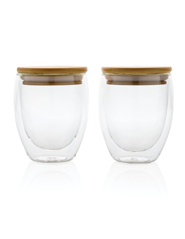 Set 2 bicchieri in vetro borosilicato con tappo in bambù