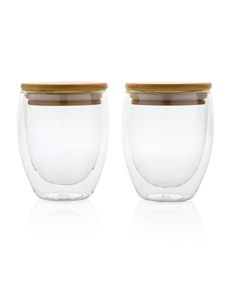 Set 2 bicchieri in vetro borosilicato con tappo in bambù