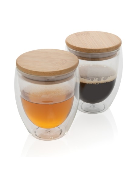Set 2 bicchieri in vetro borosilicato con tappo in bambù
